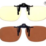 Blue Light Filter Clip On Glasses,Shileded Blue Light Blocking Computer/Gamer Glasses Flip Up Anti Eye Strain UV Protection with Amber Tint Lens-FDA Registered(Yellow+Brown)