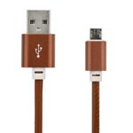 Micro USB Cable Data Sync Leather Charger Cord Fabric For Android Phone (Brown)
