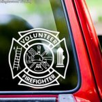 Volunteer Firefighter vinyl decal sticker 5″ x 5″ VFD Fire Department Maltese Cross LIGHT BROWN