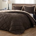 Lightweight Solid Comforter Set (King) with 2 Pillow Shams – 3-Piece Set – Brown and Tan – Hypoallergenic Down Alternative Reversible Comforter by downluxe