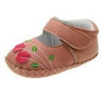 Kuner Baby Girls PU Leather Embroidered Soft Bottom Princess Shoes First Walkers (13cm(12-18months), Light Brown)