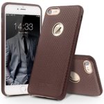 iPhone 7 Case, QIALINO UltraSlim Genuine Leather Back Cover Bumper Mesh Case for Apple iPhone 7 – Dark Brown