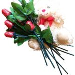 Valentine’s Day Gift – 1 Dozen Chocolate Roses, Chocolate Scented Plush Teddy Bear Bundle (light brown bear)