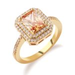 GULICX Square Shape Promise Ring For Her Light Brown Cubic Zirconia Gold Tone Size 7,8,9,10