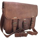 RK 15” Inches Classic Adult Unisex Cross Shoulder Genuine Leather Messenger Laptop Briefcase Bag Satchel Brown
