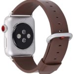 JSGJMY Apple Watch Band 38mm Women Dark Brown Genuine Leather Loop Replacement Wrist Iwatch Strap with Silver Metal Clasp for Apple Watch Series 3 Series 2 Series 1 Sport Edition