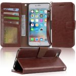 Iphone 6s Plus Case, iphone 6 plus case, Arae [Wrist Strap] Flip Folio [Kickstand Feature] PU leather wallet case with ID&Credit Card Pockets For Apple Iphone 6 plus/ 6S Plus 5.5 (Dark Brown)