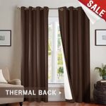 Blackout Curtains for Bedroom, Lined Thermal Insulated Window Treatment Set, Chocolate Brown Window Curtain 63-Inch-Long, Grommet Top, 2 Panels