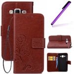 G360 Case,Galaxy Core Prime G360 Case,LEECO Luck Clover Wallet Cover Kickstand Diamond Flip Magnet Leather PU Protective Case for Samsung Galaxy Core Prime SM-G360 [Luck] Brown
