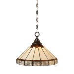 Toltec Lighting 10-DG-964 Chain Hung Pendant with 15″ Honey and Brown Mission Tiffany Glass, Dark Granite Finish