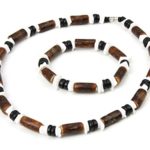 Six Colorful Designs Wide Wood Beads Necklace with Free Matching Bracelet