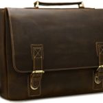 Iswee Men’s Quality Leather Messenger Bag for 15″ 16″ or 17″ Laptop Vintage Satchel Briefcase Shoulder Bag for Traveling and Working Campus Horizontal Book Bag (Large Dark Brown)