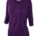 MBJ Womens 3/4 Sleeve Drape Top with Side Shirring – Made in USA