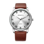 Top Plaza Unisex Casual Business Dress Watch Analog Quartz PU Leather Roman Numeral Silver Dial Daily Waterproof