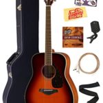 Yamaha FG820 Solid Top Folk Acoustic Guitar – Brown Sunburst Bundle with Hard Case, Tuner, Strings, Strap, Picks, Austin Bazaar Instructional DVD, and Polishing Cloth