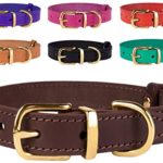 BronzeDog Classic Basic Handmade Genuine Leather Dog Collar, Hardware Solid Brass Leather Collar for Dogs Small Medium Large Puppy Red Black Brown (Neck Size 16″-21″, Dark Brown)