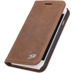 Fierre Shann iPhone8 plus iPhone7 plus Case Genuine Leather Flip Phone Case with Card Slot,Gift Box.(Light brown for iPhone8plus)Wallet Case for iPhone 7plus