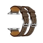 Double Buckle Cuff Apple Watch Band 38mm, Smarmate Genuine Leather Watchband Strap Bracelet with Adapter for 38mm Apple Watch Series 3, Series 2 and Series 1 (Dark Brown)