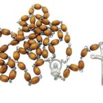 Light Brown Wood Oval Bead Rosary, 20 1/2 Inches Long