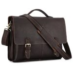Kattee Men’s Twin Buckle Genuine Leather Messenger Bag (Large, Dark Brown)