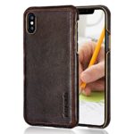 iPhone X Case, Pierre Cardin Genuine Cowhide Protective Hard Back Cover for iPhone X (Dark Brown)