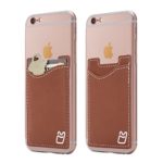 (Two) Genuine Leather Cell Phone Pocket Stick on Wallet Card Holder for iPhone, Android and all smartphones (Brown)