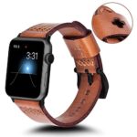 Apple Watch Band 42mm, KADES Retro Top Grain Genuine Leather Band Replacement Strap with Stainless Steel Clasp for iWatch Series 3,Series 2,Series 1,Sport, Edition (Dark Brown Band + Black hardware)