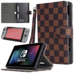 LION FISH Nintendo Switch Case with Tempered Glass Screen Protector,Nintendo Switch Case with Stand,Premium PU Leather Wallet Flip Case Travel Cover with Card Holder for Nintendo Switch 2017. (Brown)