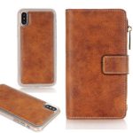 iPhone 6 4.7 Inch Case, TechCode Premium PU Leather Zipper Phone Pouch [Card Slots] Removable Cover Protective Case for Apple iPhone 6 4.7 ” 2017 (iPhone 6, Light Brown)