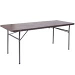 Flash Furniture 30”W x 72”L Bi-Fold Brown Wood Grain Plastic Folding Table with Carrying Handle