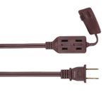 Household Indoor Power Extension Cord Cable Wire with 3 Outlets (Plug Power Extension, UL Listed, 6 ft, Brown)