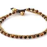 MGD, Dark Brown Tiger Eye Color Bead and Brass Bell Anklet. 2-strand Anklets Beautiful Handmade Brass Anklet. Small Anklets. Ankle Bracelet. Fashion Jewelry for Women, Teens and Girls, JB-0263A