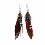 HIRIRI Hot Sale Bohemian Style Bead Tassel Feather Earrings Fashion Feather Chain Dangle Earring (Brown)