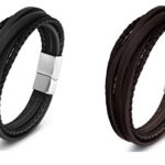 Zen Styles Men’s Leather Bracelet, Multi-Strand Braided Cuff Bracelet, Stainless Steel Magnetic Clasp, Premium Quality