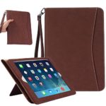 Wonzir iPad Case for New iPad 9.7?2017 2018?/ iPad Pro 9.7/ iPad Air 1 2, Premium Leather Protective Case with Stand Card Slots Auto Sleep Wake Hand Strap, Smart Folio Slim Lightweight Cover (Brown)