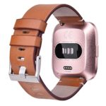 For Fitbit Versa Bands Women, CAGOS Fitbit Versa Leather Accessory Genuine Leather Band Replacement Wristband Strap for Fitbit Versa Smartwatch (Light Brown, Small)