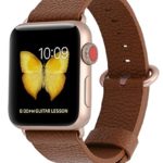 JSGJMY Apple Watch Band 38mm Women Light Brown Genuine Leather Loop Replacement Iwatch Strap with Series 3 Gold Metal Clasp for Apple Watch Series 3 Gold Aluminium