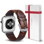 Apple Watch Band 38mm, ICHECKEY Genuine Leather iWatch Strap Replacement Wristband Bracelet with Retro Crazy Horse Texture for iWatch Series 3, Series 2, Series 1, Sport and Edition – Coffee Brown