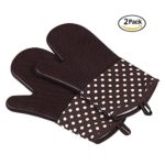 Leoyoubei Oven microwave oven Thickened Silicone Mitts 13 inch Heat Resistant to 572° F,1 Pair of Non-Slip Kitchen Gloves for Cooking,Baking,Grilling,Barbecue Potholders (Dark brown)