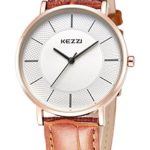 Kezzi Men’s K738 Casual Classic Quartz Wrist Dress Watch Ultra Thin Light Brown Leather