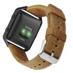 For Fitbit Blaze Bands, UMAXGET Genuine Leather Replacement Band with Silver/Golden/Black Metal Frame for Fitbit Blaze Small Large