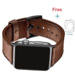 Apple Leather Watch Band 42mm, Hirotech Genuine Leather iWatch Strap Replacement Band with Stainless Metal Clasp for Apple Watch Series 3 Series 2 Series 1 (Dark Brown – 42mm)