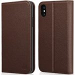 iPhone X Wallet Case ZOVER with Auto Sleep/Wake Function Genuine Leather Case Kickstand Feature Card Slots and Magnetic Closure for Apple Phone X Gift Box-Dark Brown