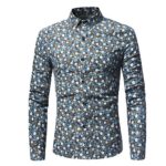 IEason Men Blouse Man Retro Floral Printed Blouse Casual Long Sleeve Slim Shirts Tops (S, Light Blue)