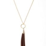 Urban Legacy Boho Womens 14K Gold Brown Leather tassel Pendant Chain Necklace
