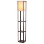 SHINE HAI Shelf Floor Lamp, Shade Diffused Light Source with Open Box Display Shelves, 63inch Modern Mood Lighting for Bedroom and Living Room, Brown