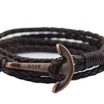Brown Leather Anchor Bracelet for Men and Women-Durable Leather Bangle-Unisex Fashion Jewelry (Brown 14.5)