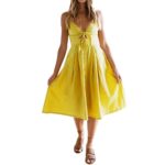 iTLOTL Womens Holiday Bowknot Lace Up Ladies Summer Beach Buttons Party Dress(XXL,Yellow )