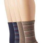 PEDS Women’s Light Brown and Denim Heather Solids and Stripes Crew Socks 4 Pairs