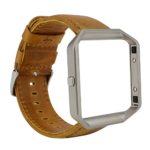 Fitbit Blaze Leather Band, iBazal Vintage Fitbit Blaze Band with Silver Frame Genuine Leather Replacement Band for Fitbit Blaze Fitness Smart Watch – Light Brown + Silver